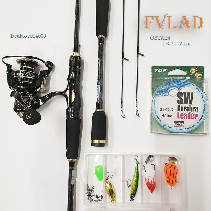 Bộ cần câu lure carbon 2 ngọn máy đứng FVLAD + máy kim loại AC4000 1.8m - 2.1m - 2.4m. mã BCM17- Đứng