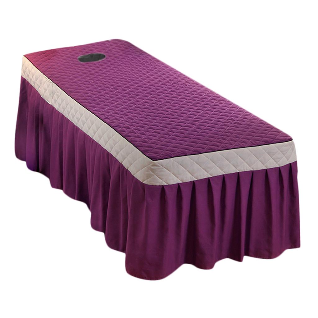 SPA Massage Table Skirt Beauty Bed Quilted Sheet with Valance Purple