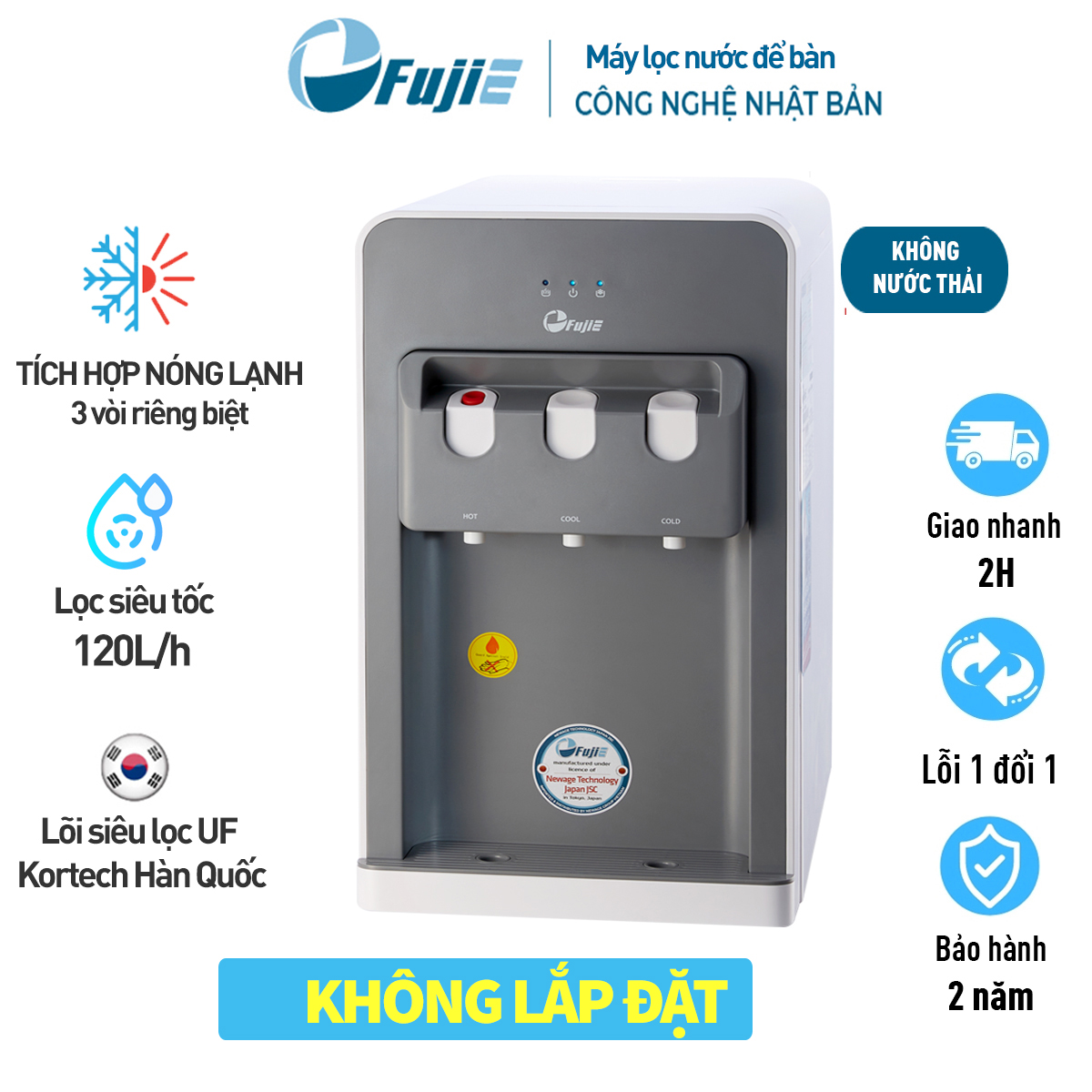 Máy lọc nước nóng lạnh để bàn cao cấp FujiE WPD508C, 4 cấp lọc màng siêu lọc UF Kortech Hàn Quốc - Hàng chính hãng