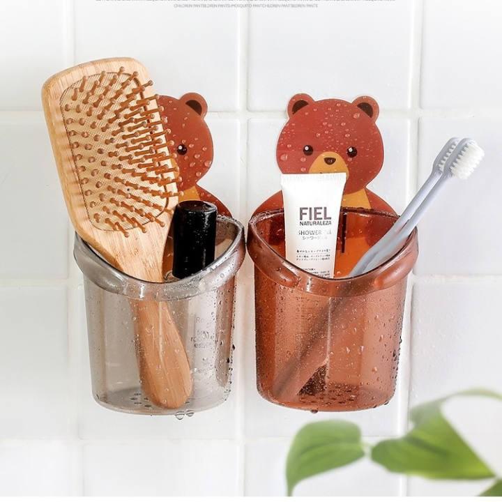 Cốc Đựng Bàn Chải, Kem Đánh Răng Hình Gấu Cute Dính Tường