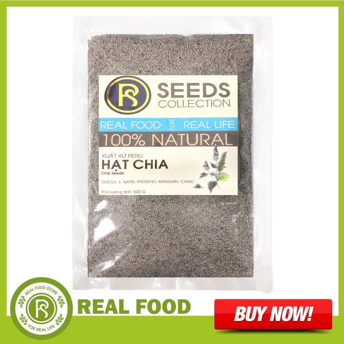 Túi Chia Trắng REAL FOOD STORE (500G)