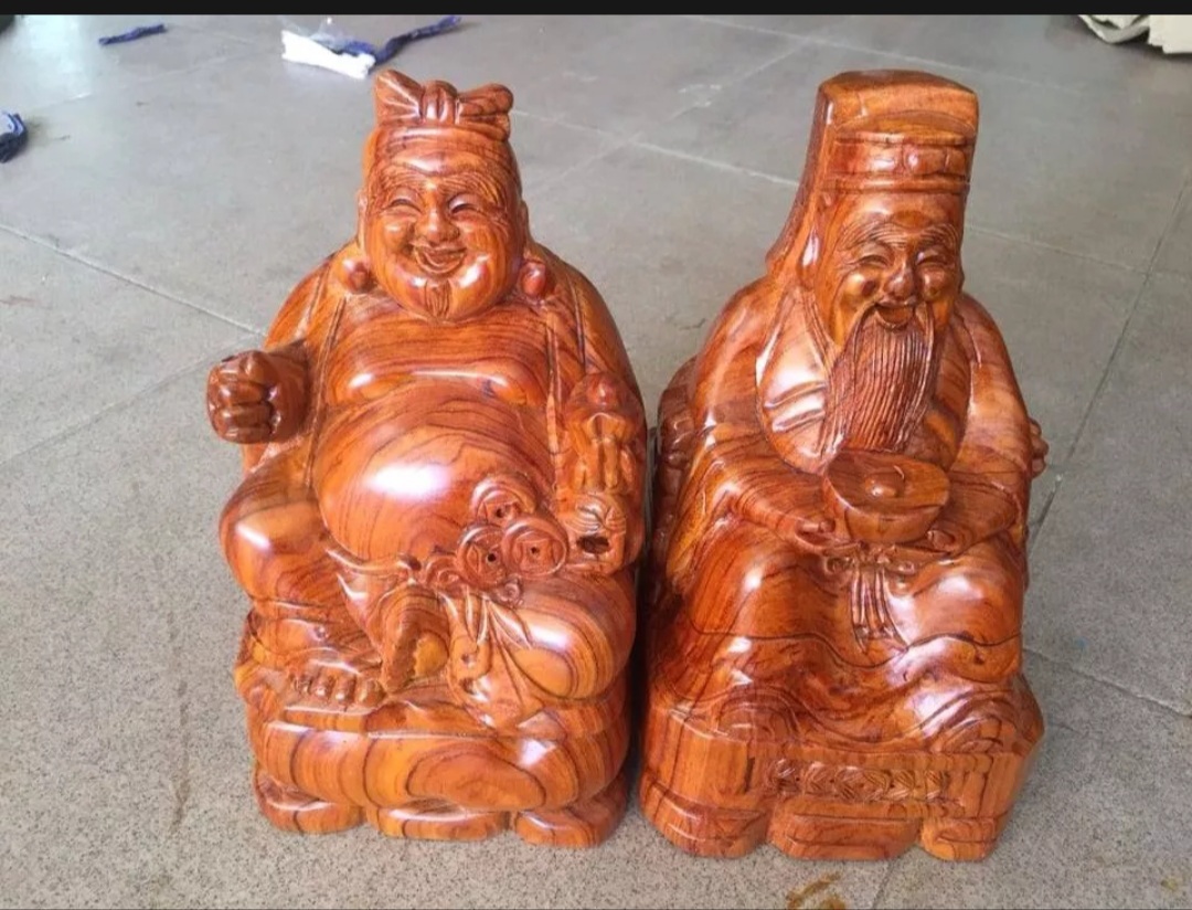 Tượng thần tài thổ địa gỗ hương nguyên khối cao 30 cm