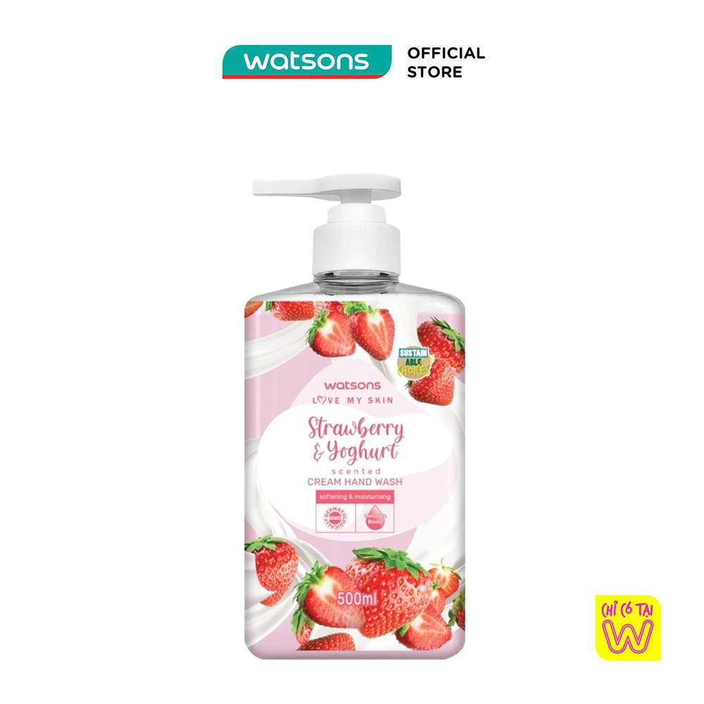 Kem Rửa Tay Watsons Love My Skin Strawberry Yoghurt Scented Cream Hand Wash 500ml