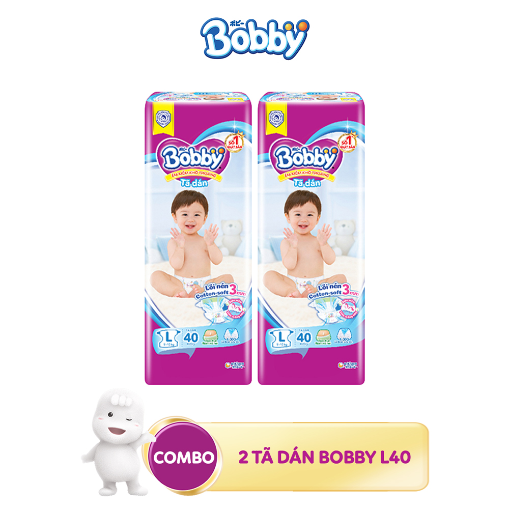 Combo 2 Tã dán Bobby Siêu thấm L40 dành cho bé 9-13kg