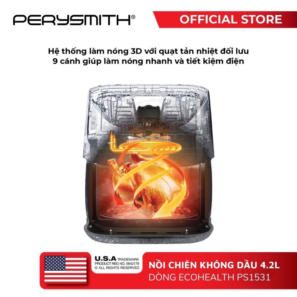 Nồi chiên không dầu điện tử 4,2 lít Perysmith PS1531 - Hàng Chính Hãng