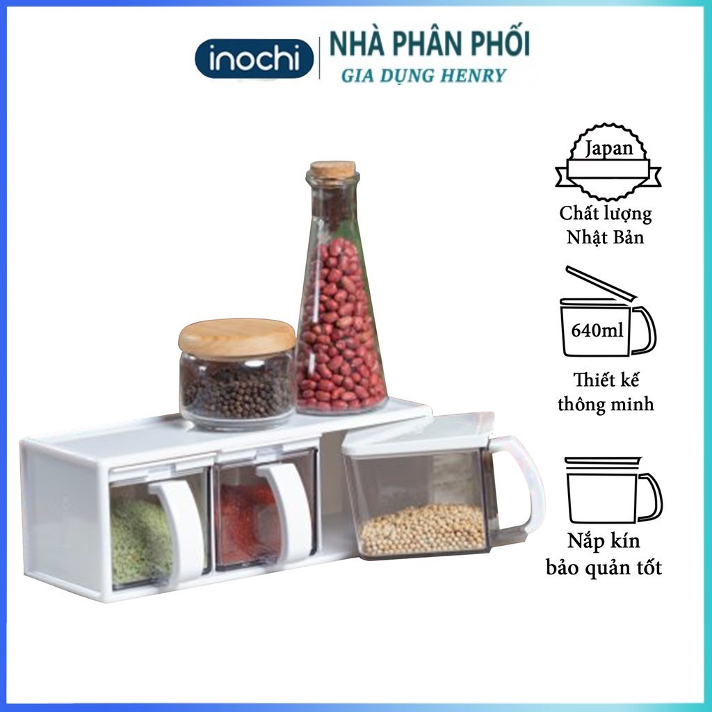 Bộ 3 hộp đựng gia vị nhà bếp Cao Cấp Yoko chuẩn Nhật Bản thông minh Kháng Khuẩn (Tặng kèm Sticker)- INOCHI