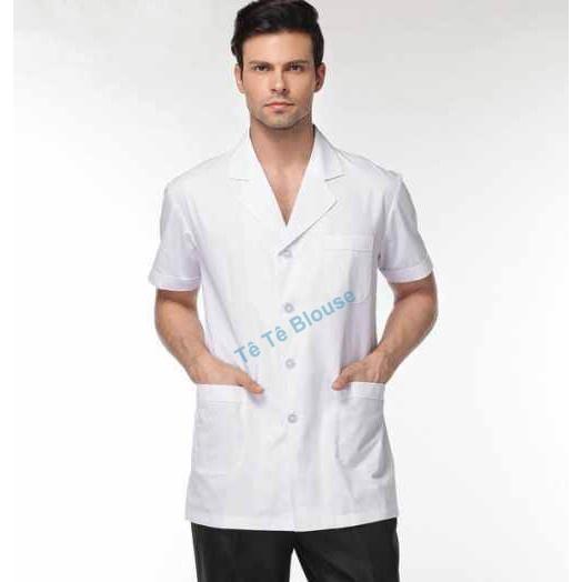 Bộ Quần Áo Blouse CỘC TAY, Dáng Dài Ngang Mông NAM NỮ Cho Điều Dưỡng, Y tá ,Dược Sĩ, Vải Lon Nhật Và Thô Cotton