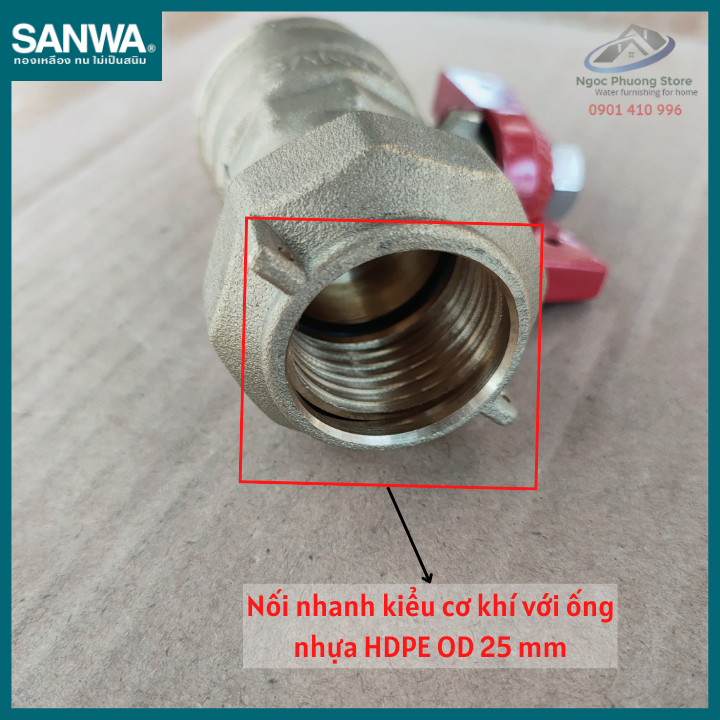 Van cóc Sanwa nhập khẩu nối đồng hồ nước, ren ngoài 27mm BV20C-Joint