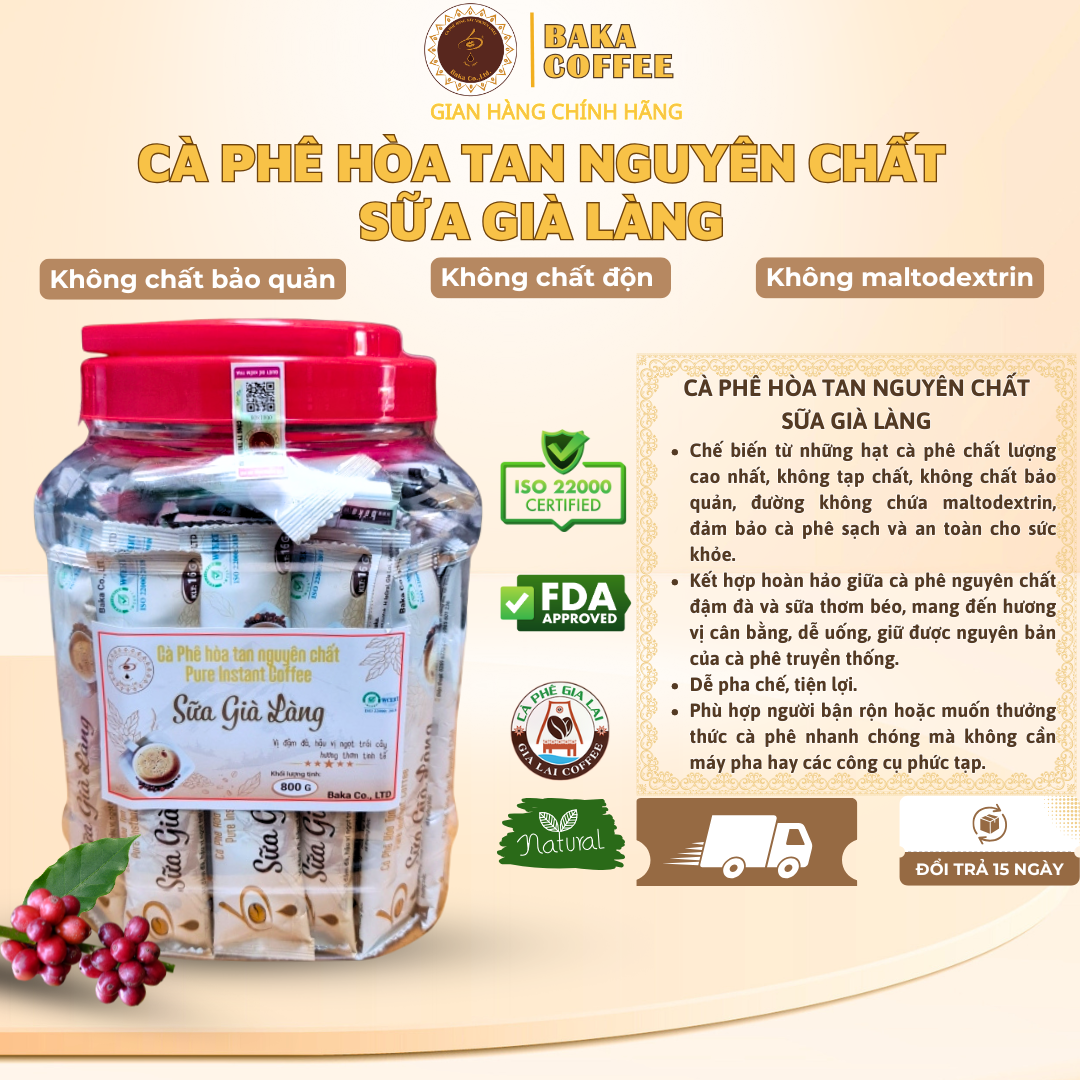 Cà Phê Hòa Tan Nguyên Chất SỮA GIÀ LÀNG - Hũ