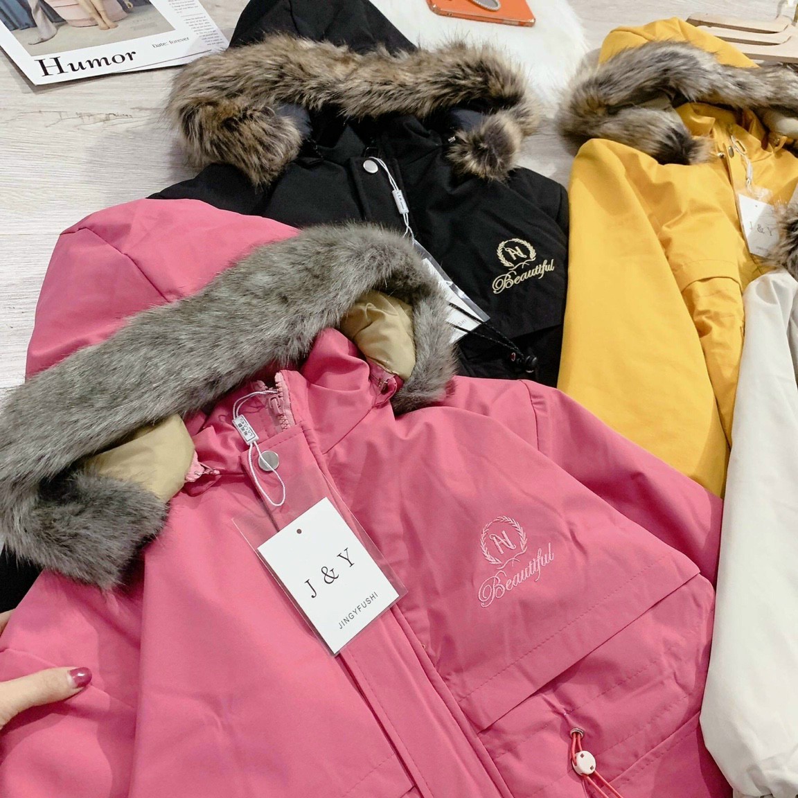 Áo phao nữ hàn quốc dáng dài , áo khoác parka nữ lót lông có dây rút eo 3 màu
