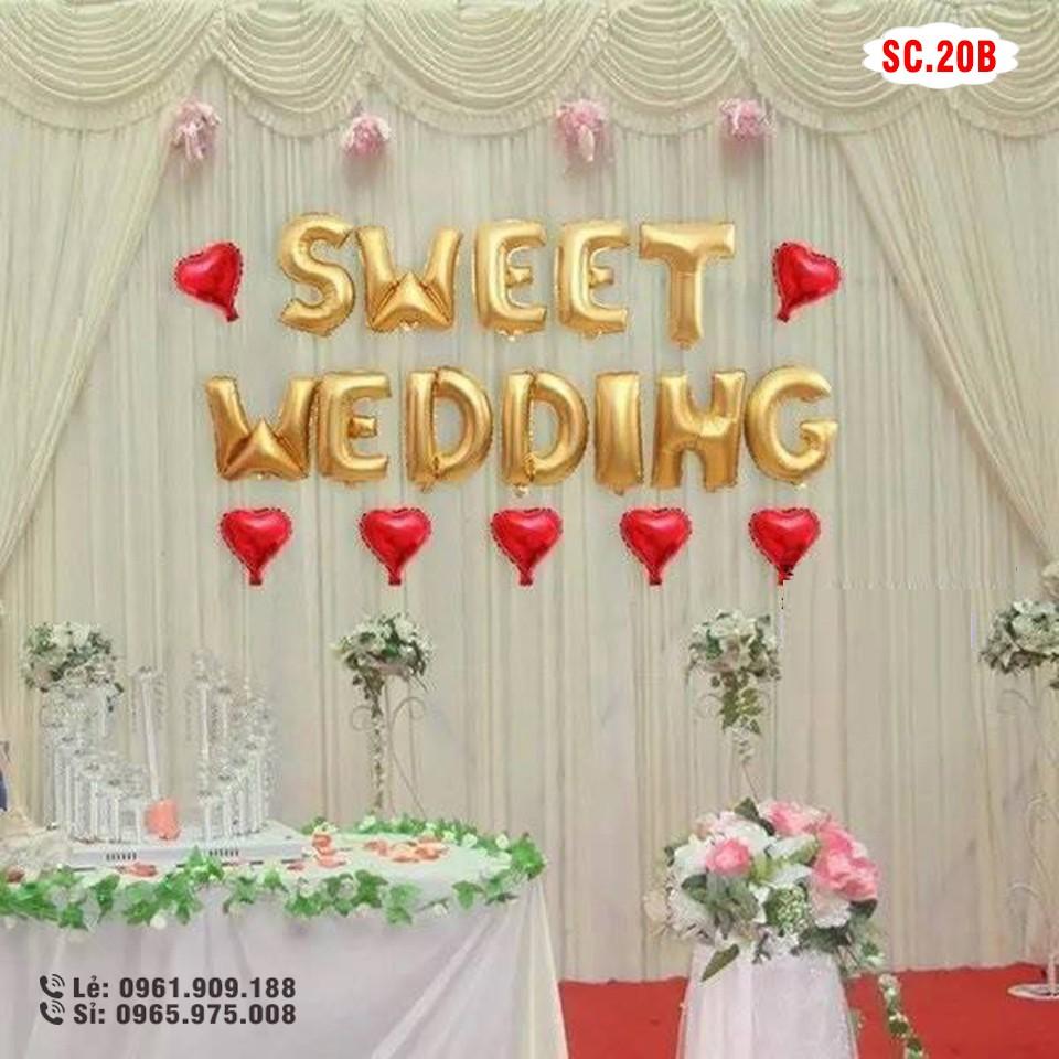Bộ chữ sweet wedding trang trí phòng cưới như hình