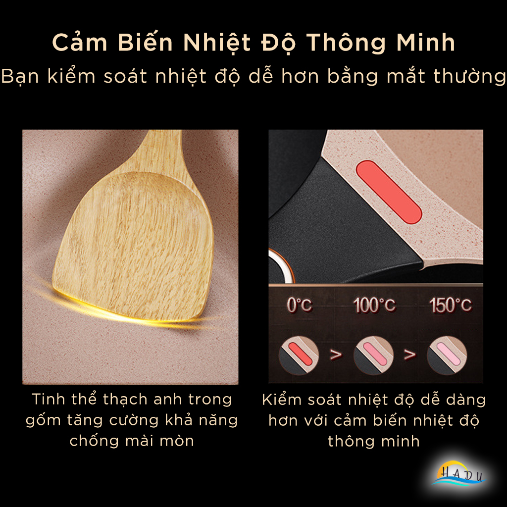 Chảo Đá Chống Dính Ceramic Cao Cấp Bếp Từ Có Nắp 26cm 28cm Cảm Biến Nhiệt Độ Thông Minh Đạt Chất Lượng LFGB Đức SSGP