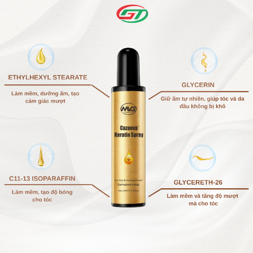 Xịt Dưỡng Tóc Cazoova Keratin Spray 200ml - Dưỡng Ẩm, Giúp Tóc Bóng Mượt, Ngăn Gãy Rụng