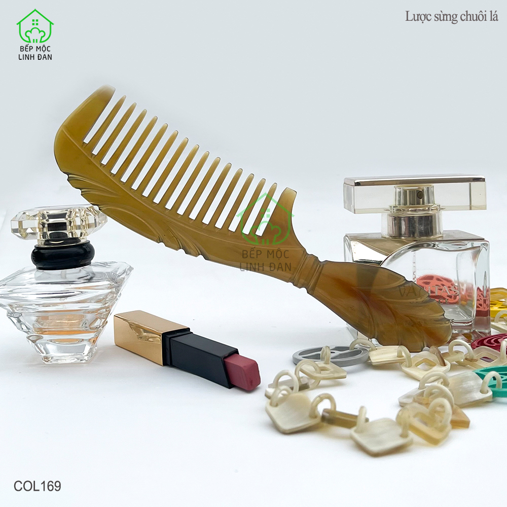 Lược Sừng Răng Thưa Chuôi Lá (Size: XL-20cm) Đường Nét Uốn Lượn [COL169]