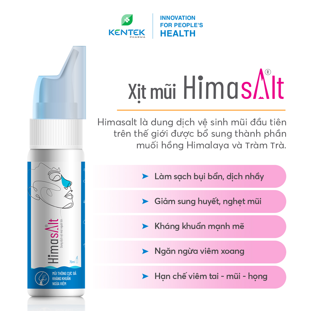 Xịt mũi muối hồng Himalaya, tinh dầu tràm trà dành cho người lớn HIMASALT | Chai 75ml