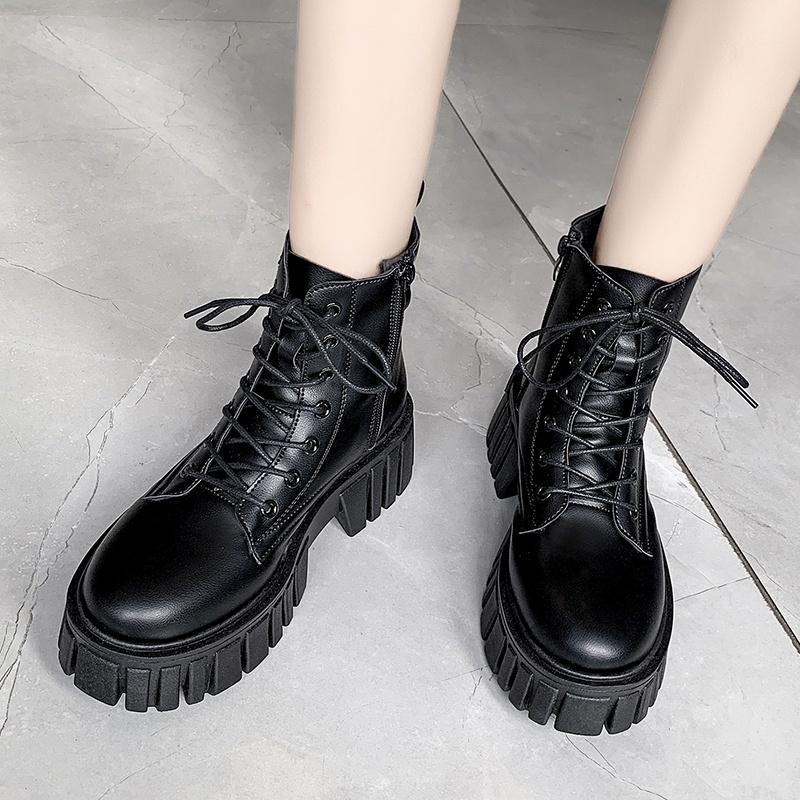 SẴN Boot ulzzang cao cổ 10cmcm buộc dây kéo khóa đế cao 5.5cm màu đen/trắng cá tính đẹp mới xinh thời trang