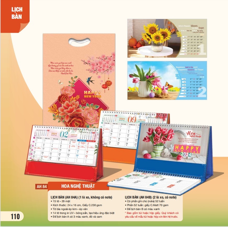Combo 5 cuốn lịch bàn 2024 - MS AH-81 - AH-90