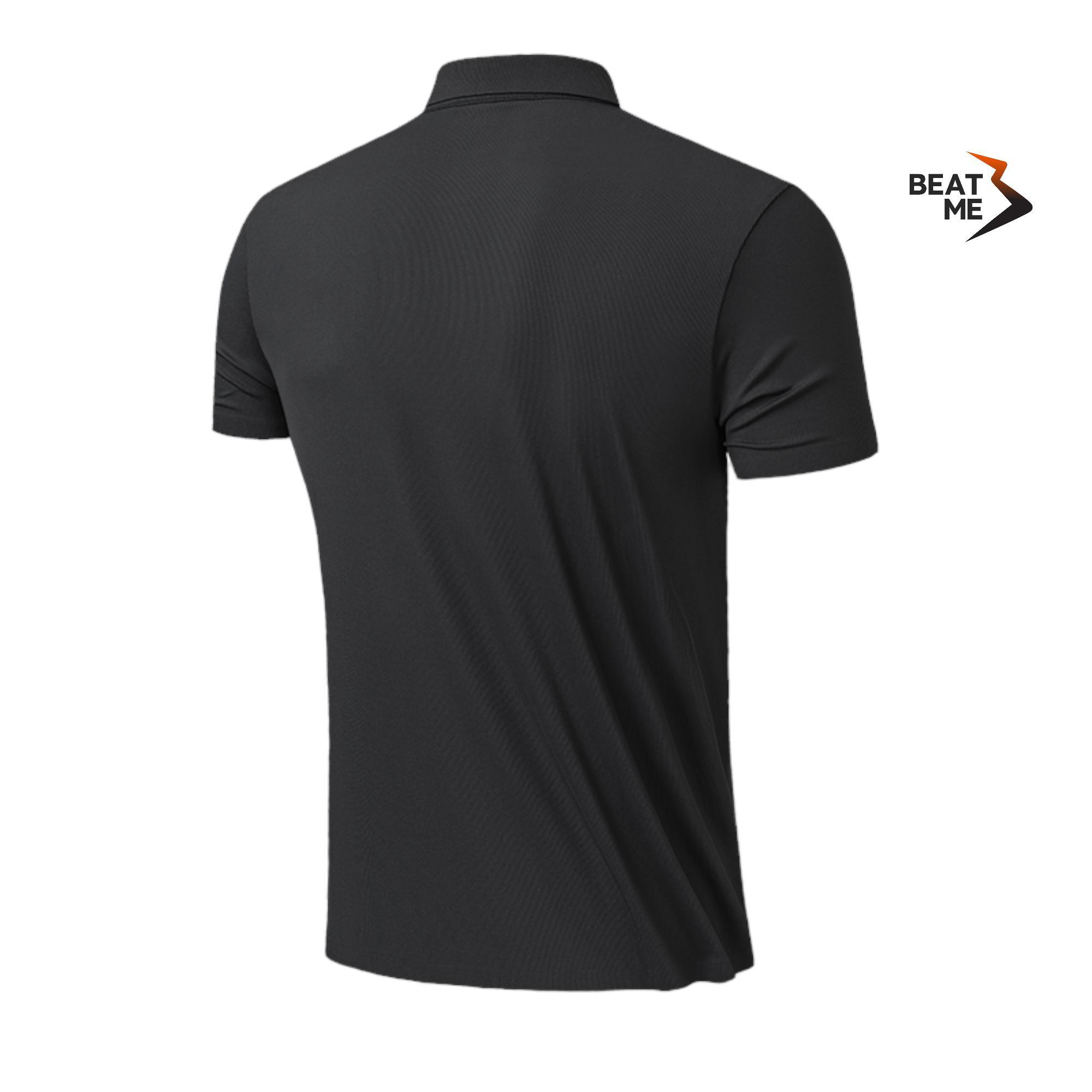Áo Thun Polo Phong Cách Thể Thao Tối Giản Không Nhăn Vải Silk Mát Lạnh Vân Vải 3D Màu Đen