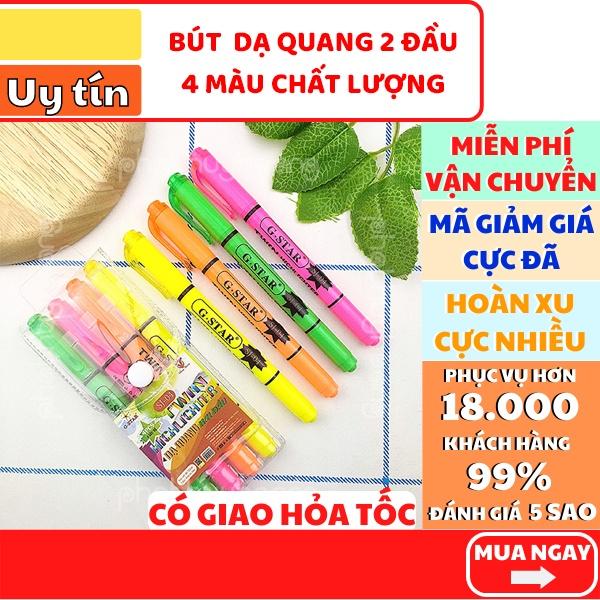 Bộ 4 bút highlight, 4 bút dạ quang 4 màu 2 đầu