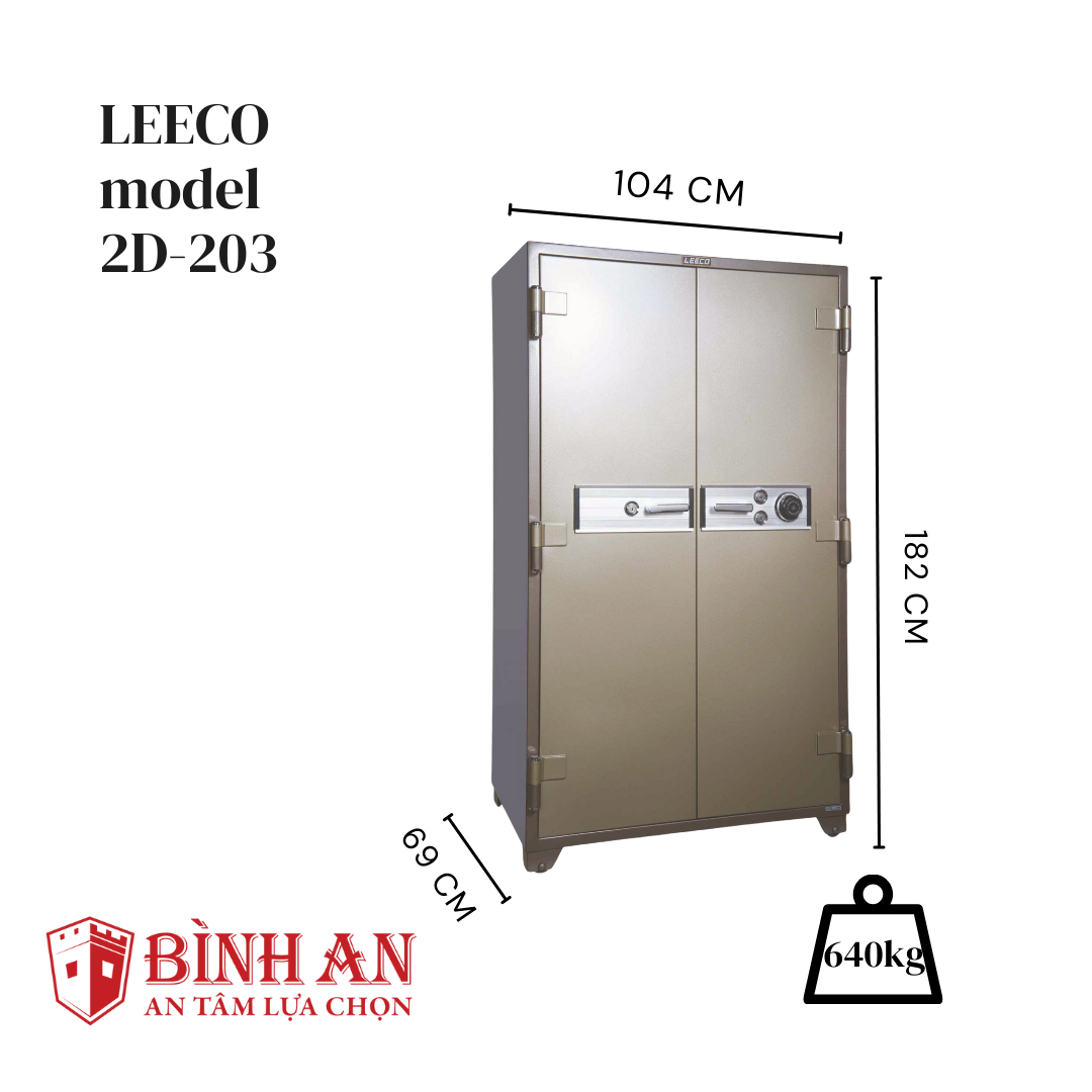 Két Sắt LEECO 2D-203 Nhập Khẩu Thái Lan Chống Cháy Chuẩn JIS 120 Phút Khoá Bảo Mật Cao Cấp Cho Gia Đình Và Văn Phòng - Hàng Chính Hãng
