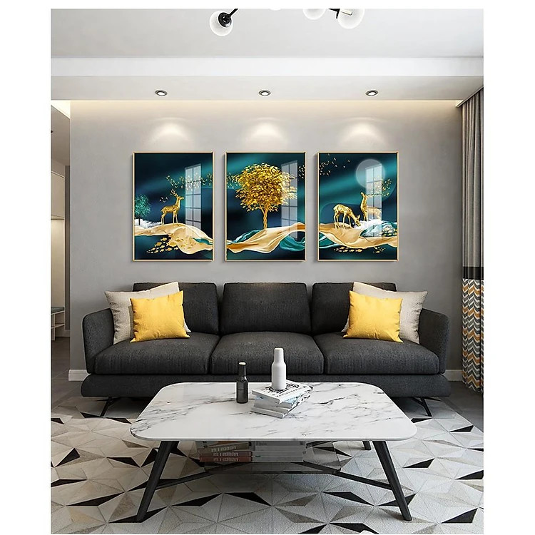 Tranh Treo Tường Tráng Gương- bộ 3 tranh phòng khách