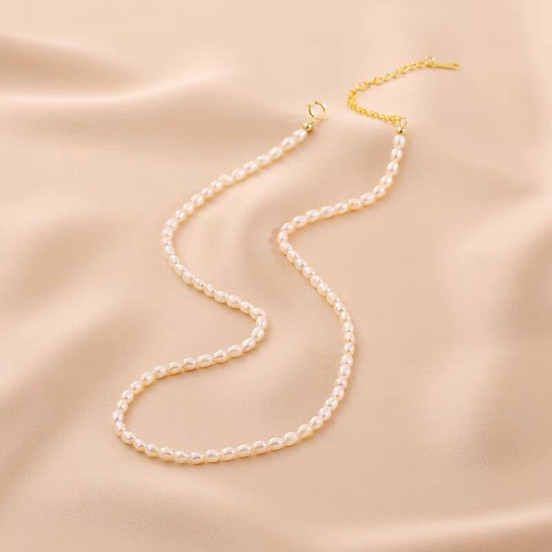 Dây Chuyền Choker Đeo Cổ Hạt Gạo 2.5 - 3 Ly Bạc 925 Cá Tính - Trường Thịnh Ngọc Trai