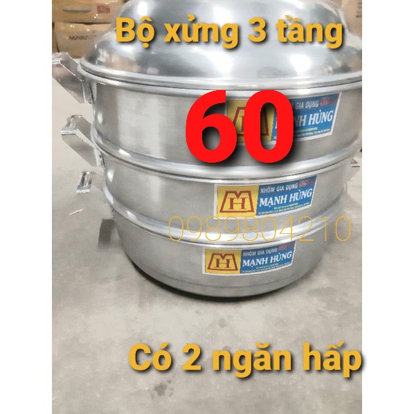 (Video Sp)Bộ xửng hấp nhôm Mạnh Hùng 3 tầng size 60(2ngan,1đay,1nap) bộ xửng hấp bánh,xửng hấp bánh ,rau,củ,2 ngăn hấp