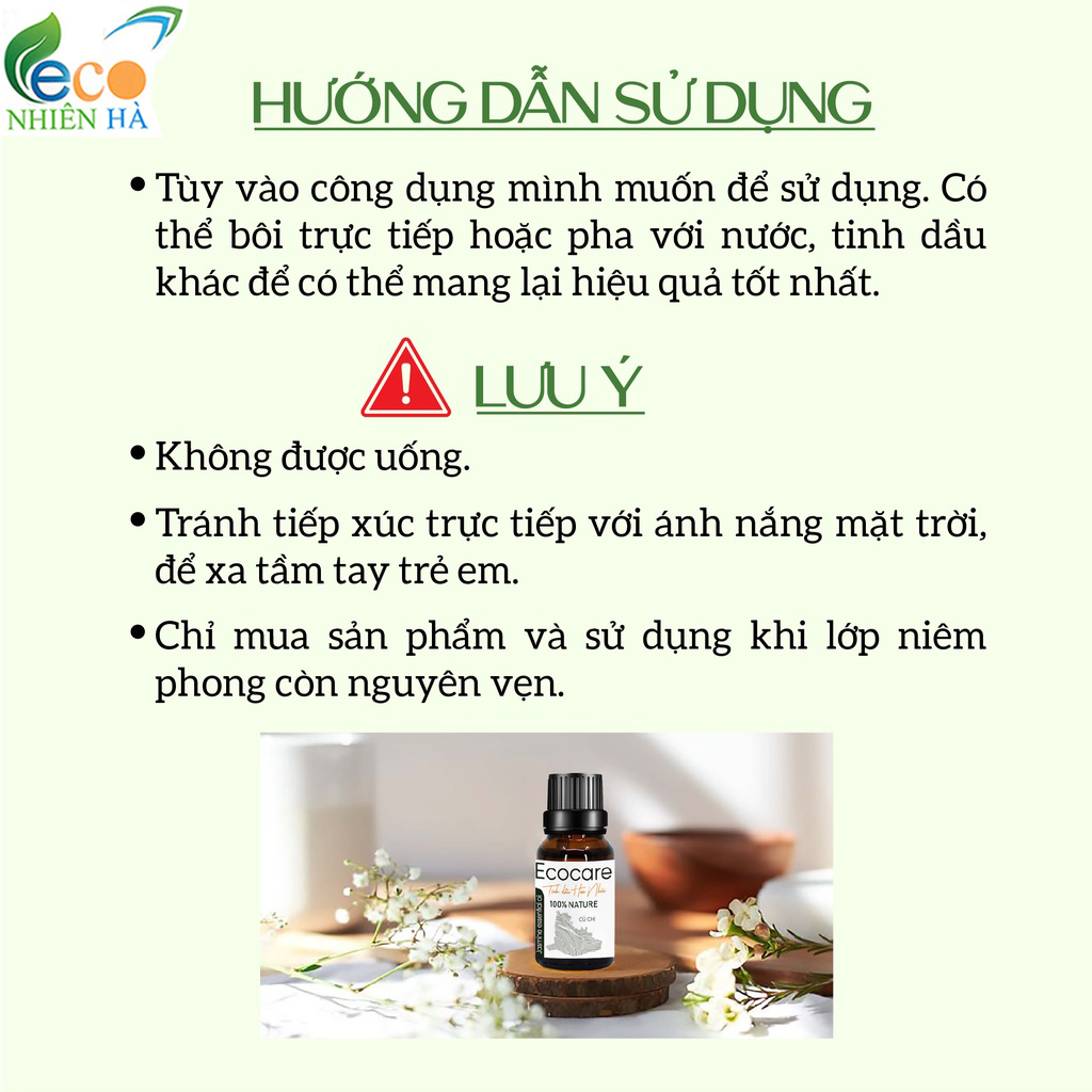 Tinh dầu thiên nhiên ECOCARE 10ml nguyên chất, khử mùi, khử khuẩn, an toàn lành tính