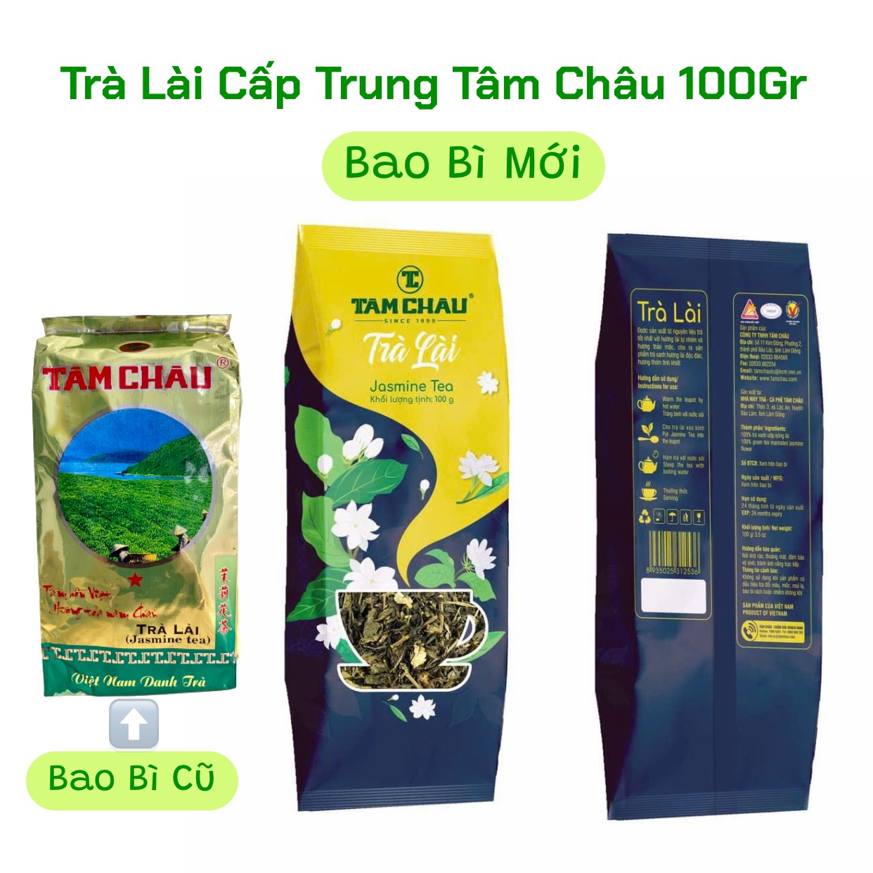 Combo 5 gói trà lài cấp trung Tâm Châu (100gr/gói)