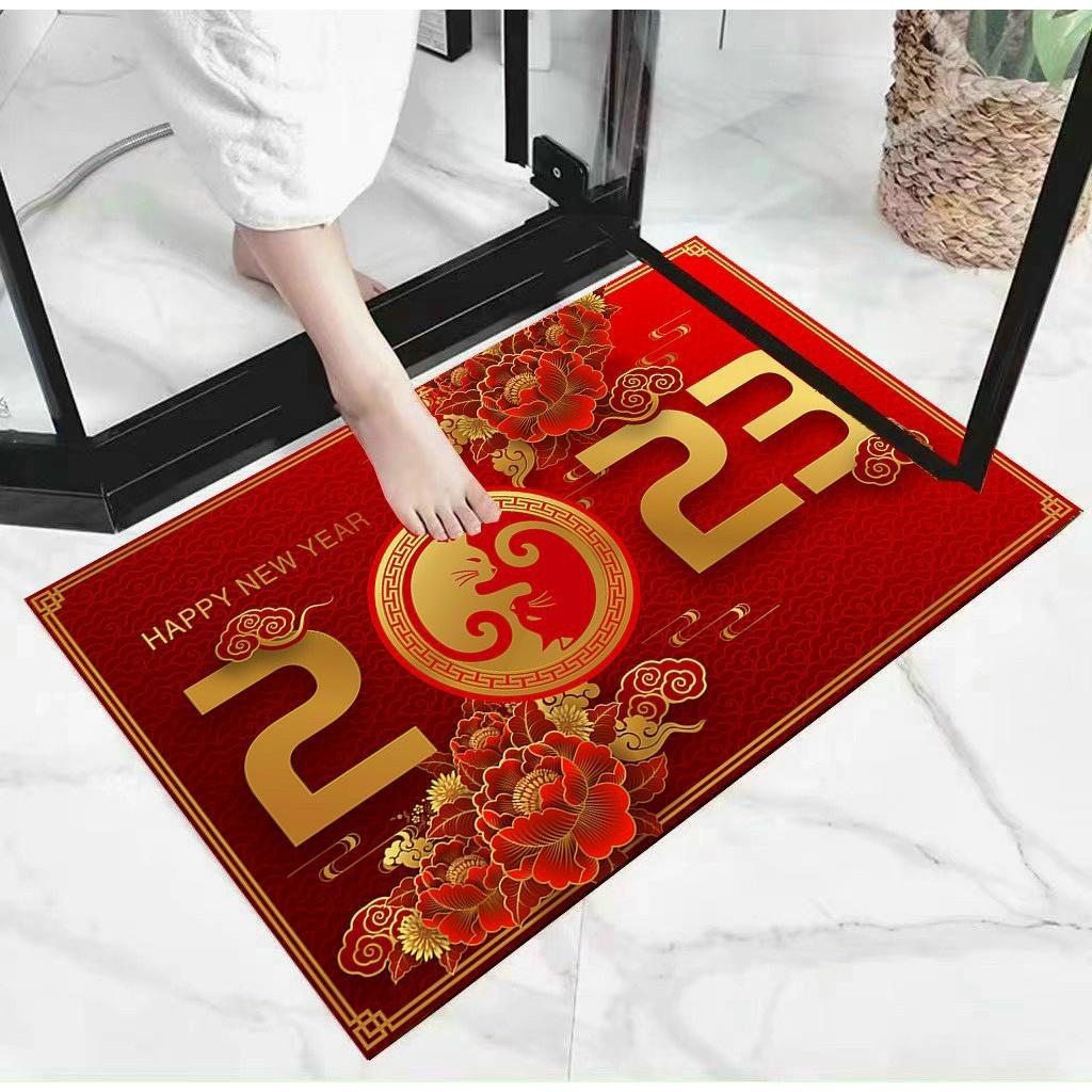 Thảm Chùi Chân Chống Trượt Không Phai Và Chống Bụi Hình Thỏ Năm Mới 2023 Kích Thước 40 * 60CM