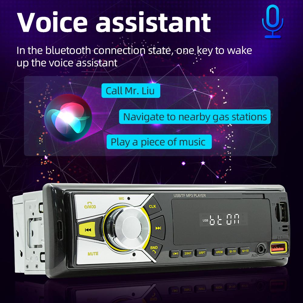 Car MP3 Player BT Stereo Receiver FM Radio Hands-Free Calling U-Disk/TF Card/Aux-in Player Support APP to Find Car/Voice Assistant/Audio Recording with Remote Controller Colorful Light