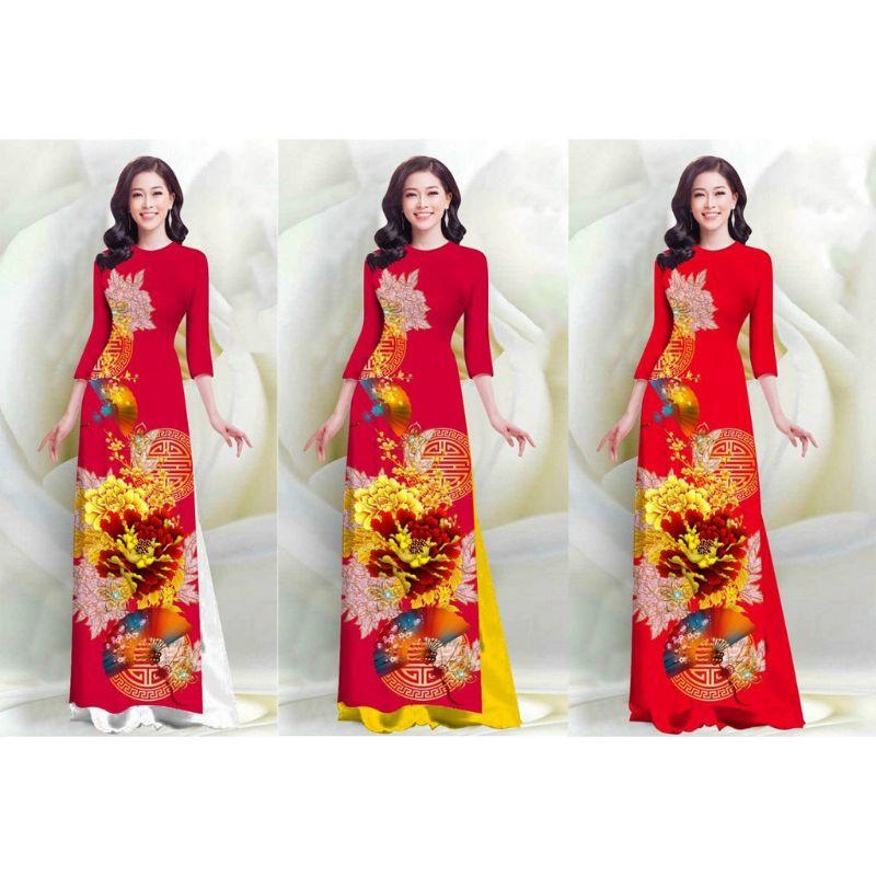 SÉT ÁO DÀI LỤA HỌA TIẾT HOA MẪU ĐƠN 4D VN