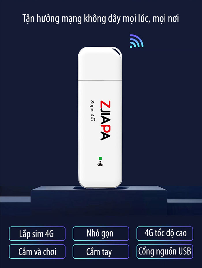 USB Phát Wifi 4G ZJIAPA Z9 – Tốc Độ 150Mb – Kết Nối 8 Thiết Bị Đồng Thời Kiểu Dáng Nhỏ Gọn, Dùng Đơn Giản Kết Nối Nhanh Giao Nhanh