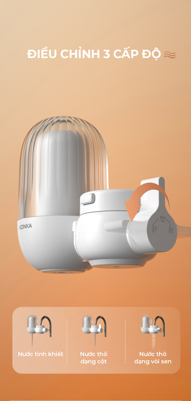 Bộ lọc nước tại vòi KPW-LT01 Mẫu mới kèm 4 lõi lọc, lắp trực tiếp tại vòi không dùng điện, lọc sạch cặn, phèn, khử mùi clo..., lõi lọc tái sử dụng-Hàng nhập khẩu