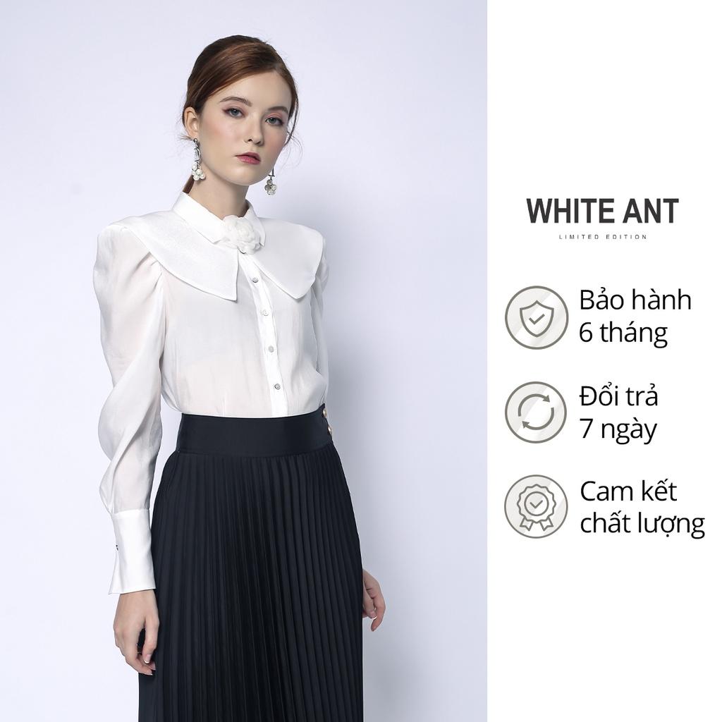 Áo Sơ Mi Nữ Công Sở Dài Tay WHITE ANT Thiết Kế Cổ Sen Bản Lớn Đính Hoa, Chất Vải Modal Mềm Nhẹ 170300028.493