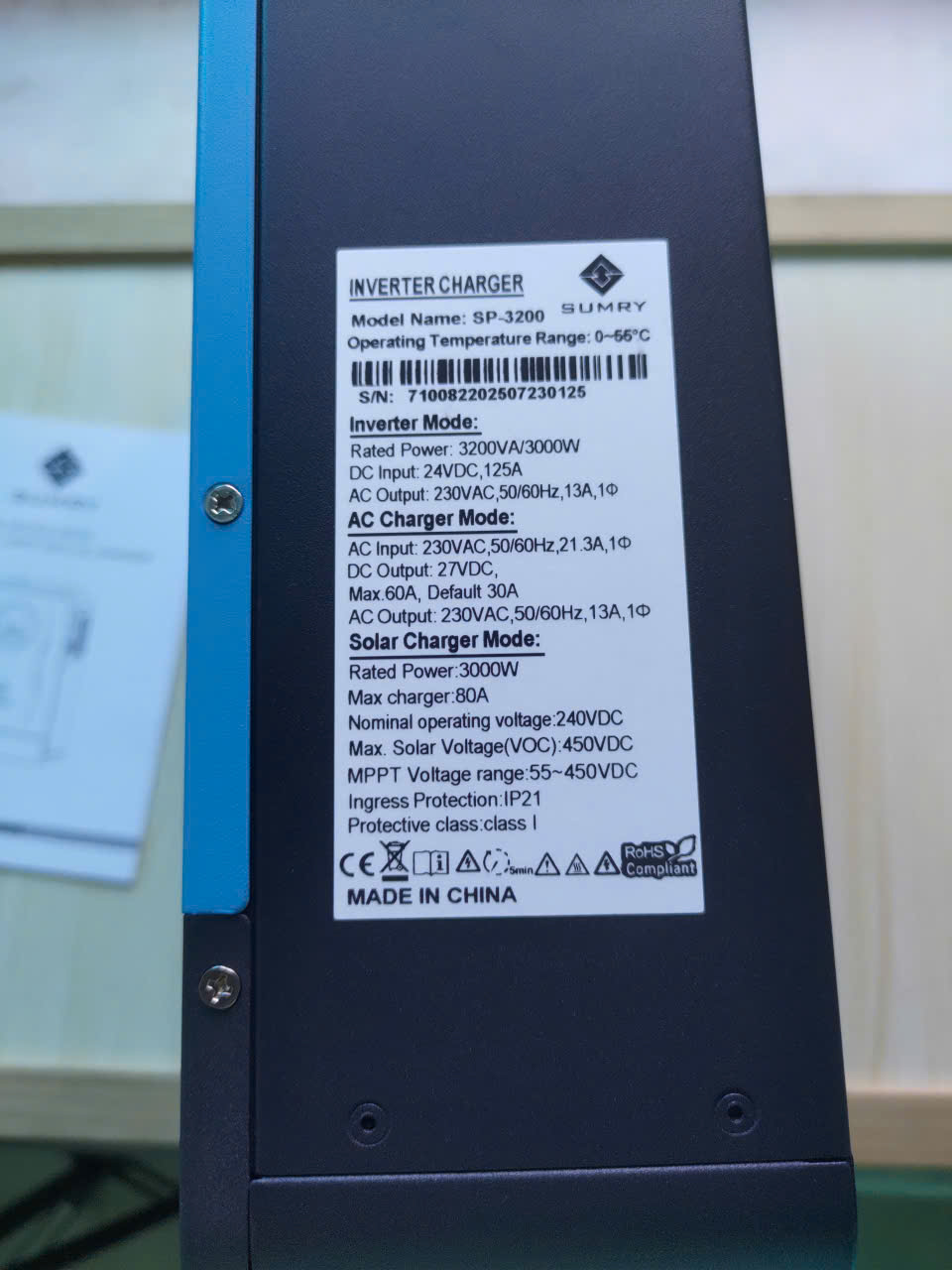 Biến tần độc lập 3KW 24V áp cao 55V-450V sạc MPPT 80A SP-3200 có bù lưới.
