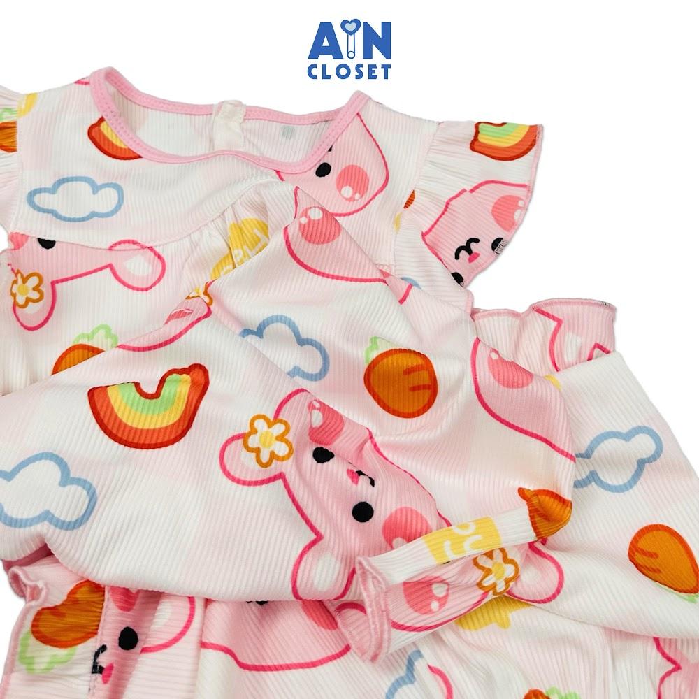 Bộ quần áo Ngắn bé gái hoạ tiết Thỏ Chinchilla Hồng Thun cotton - AICDBGHLUATK - AIN Closet