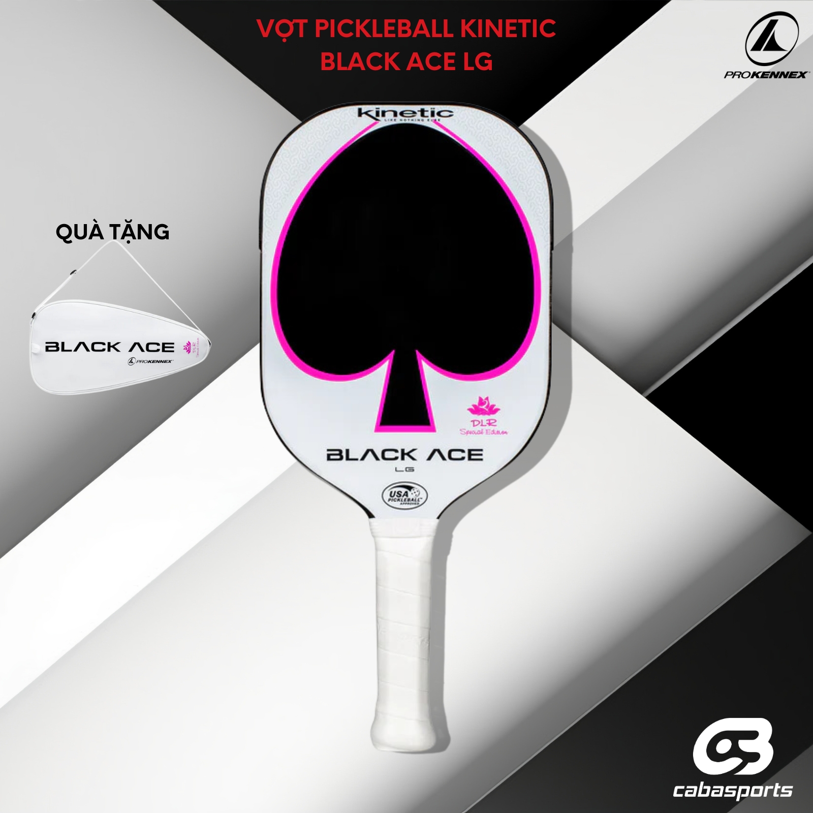Vợt Pickleball ProKennex Black Ace Long Grip carbon chất lượng chính hãng tặng kèm túi đựng Bảo hành 9 tháng