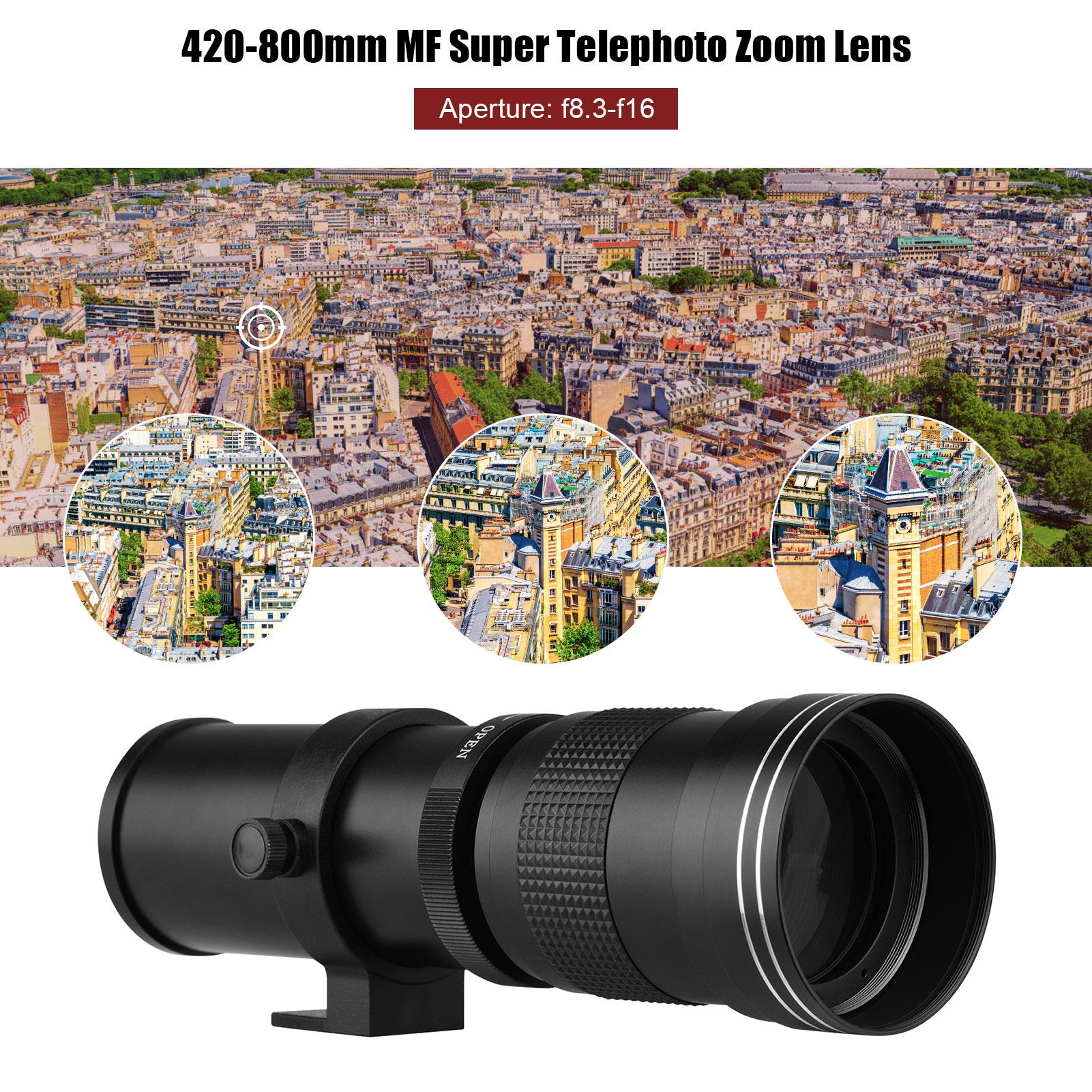 Camera MF Super Telephoto Zoom Lens F/8.3-16 420-800mm T Mount + UV/CPL/FLD Filters Set + T2-EOS Adapter Ring for Canon