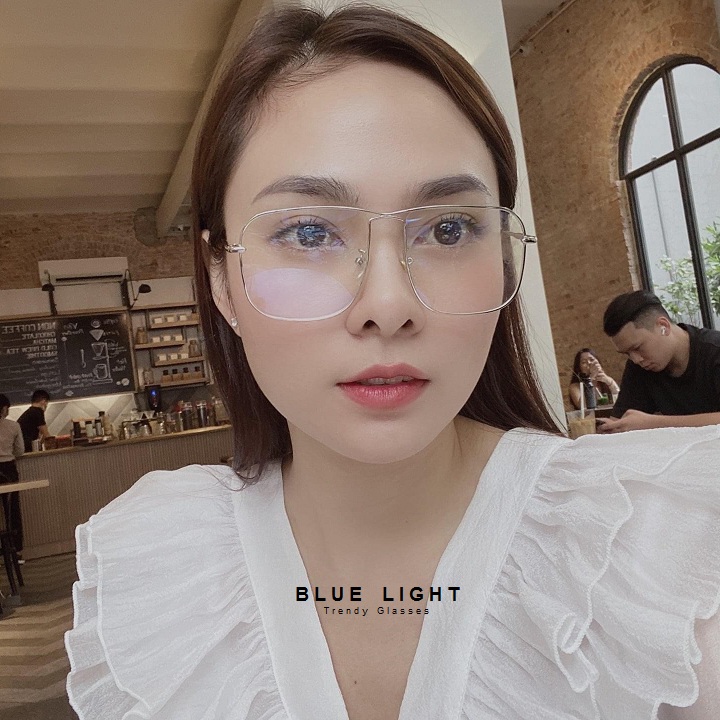 Kính Giả Cận, Gọng Kính Cận Nam Nữ Mắt Vuông To Gọng Bạc Đan Chéo Không Độ Hàn Quốc - BLUE LIGHT SHOP