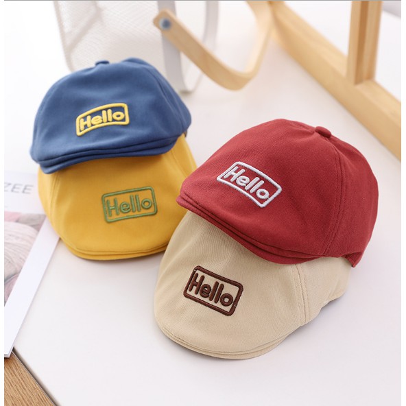 Mũ nồi nón beret vintage trẻ em Hello cho bé 1-3 tuổi