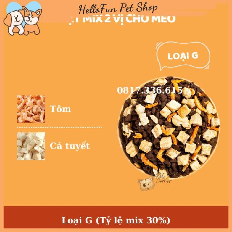 Hạt mix cao cấp cho mèo trộn thịt bò, gà, tôm, cá, lòng đỏ trứng, rau củ quả - Thức ăn hạt cho mèo kén ăn