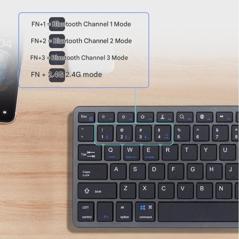 Bộ Bàn phím chuột không dây mini W616C - pin sạc TypeC- đa kết nối bluetooth 5.0 + 3.0 + Usb wireless 2.4G hàng nhập khẩu