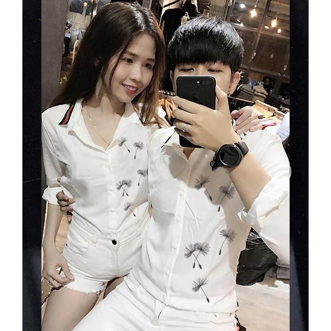 Áo Sơ Mi Cặp Đôi 5 Nút Cách Điệu Họa Tiết | Áo Đôi Nam Nữ Đẹp