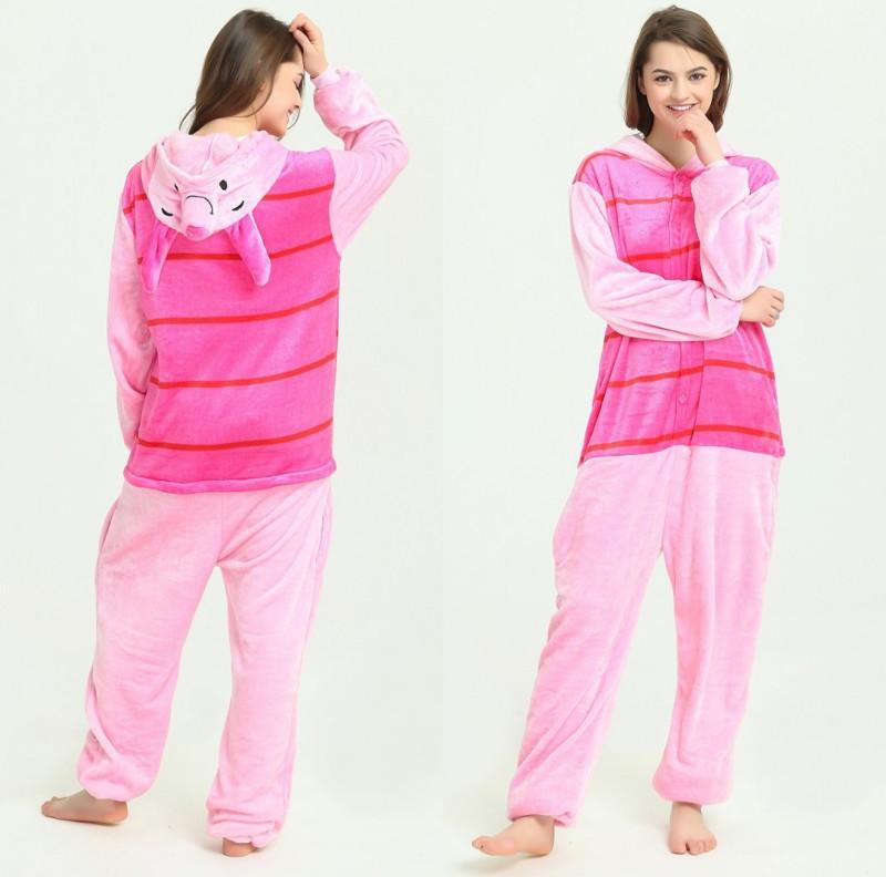 Bộ đồ ngủ hình thú heo hồng đậm 1938 liền thân lông mịn Pijama Động Vật Hoạt Hình cho trẻ em người lớn Cosplay