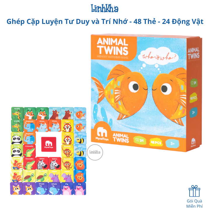 Đồ Chơi Ghép Cặp Luyện Trí Nhớ Gồm 48 Thẻ Của 24 Động Vật - MyndToys - LinhKha