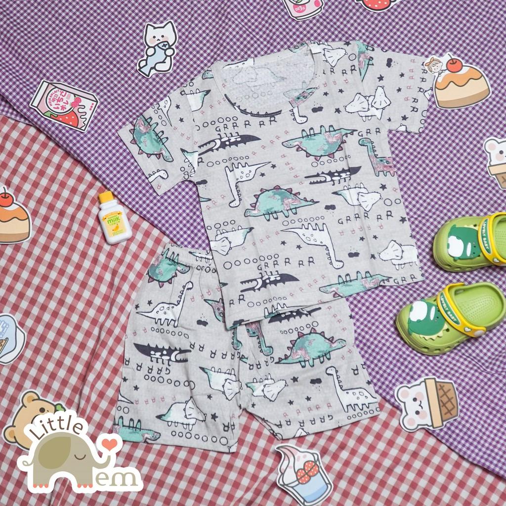 Bộ đồ bé trai Cotton tre cộc tay _ Khủng long xám