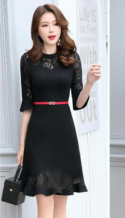 Đầm Công Sở Phối Ren Thời Trang