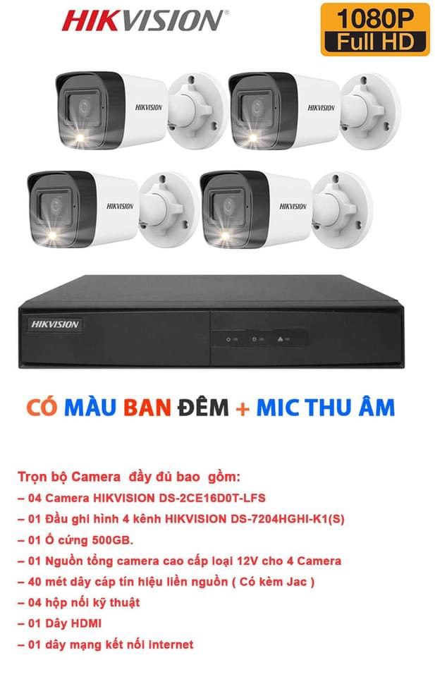 Bộ Camera Quan Sát 2.0Mp Có Màu Ban Đêm, Tích Hợp Mic Thu Âm- Hàng chính hãng