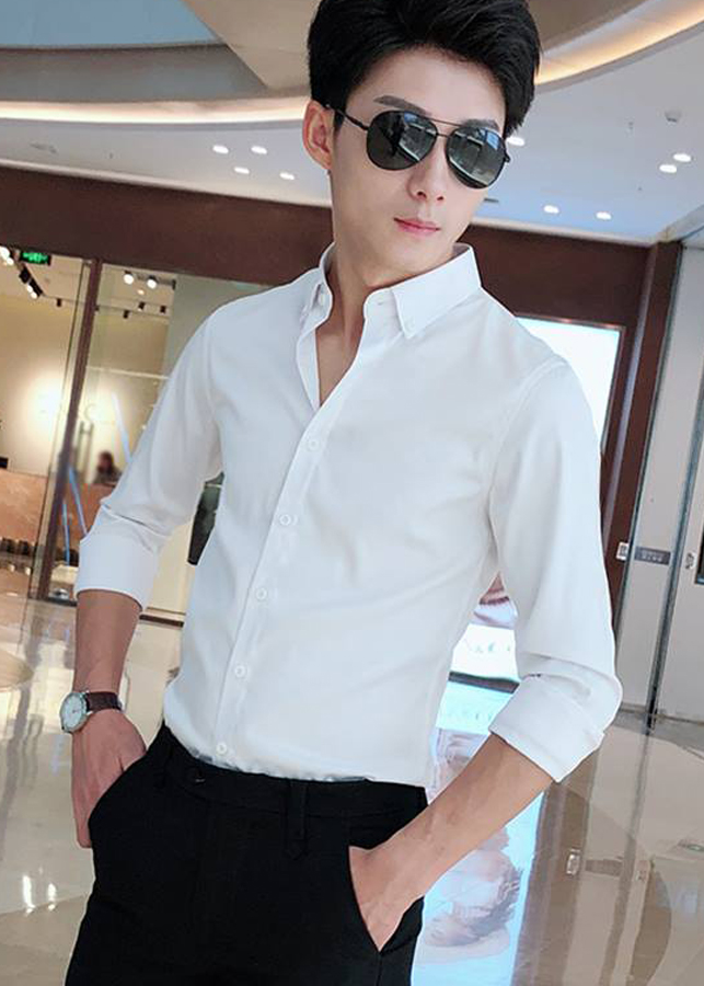 Sơ Mi Nam Trắng Dáng Body TRANGBE55 - Trắng Bẻ